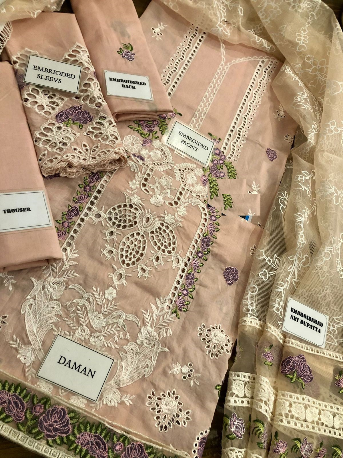 Elaf Peach New Wz-025 Luxury Lawn Cotton Emb With Khaadi Net Duppata 25