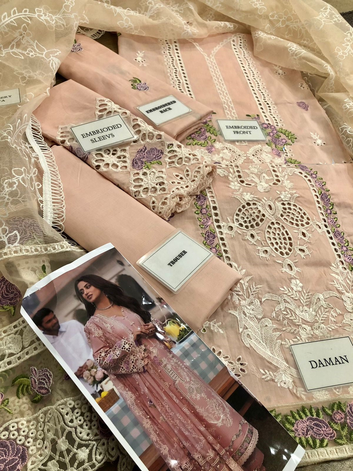 Elaf Peach New Wz-025 Luxury Lawn Cotton Emb With Khaadi Net Duppata 25