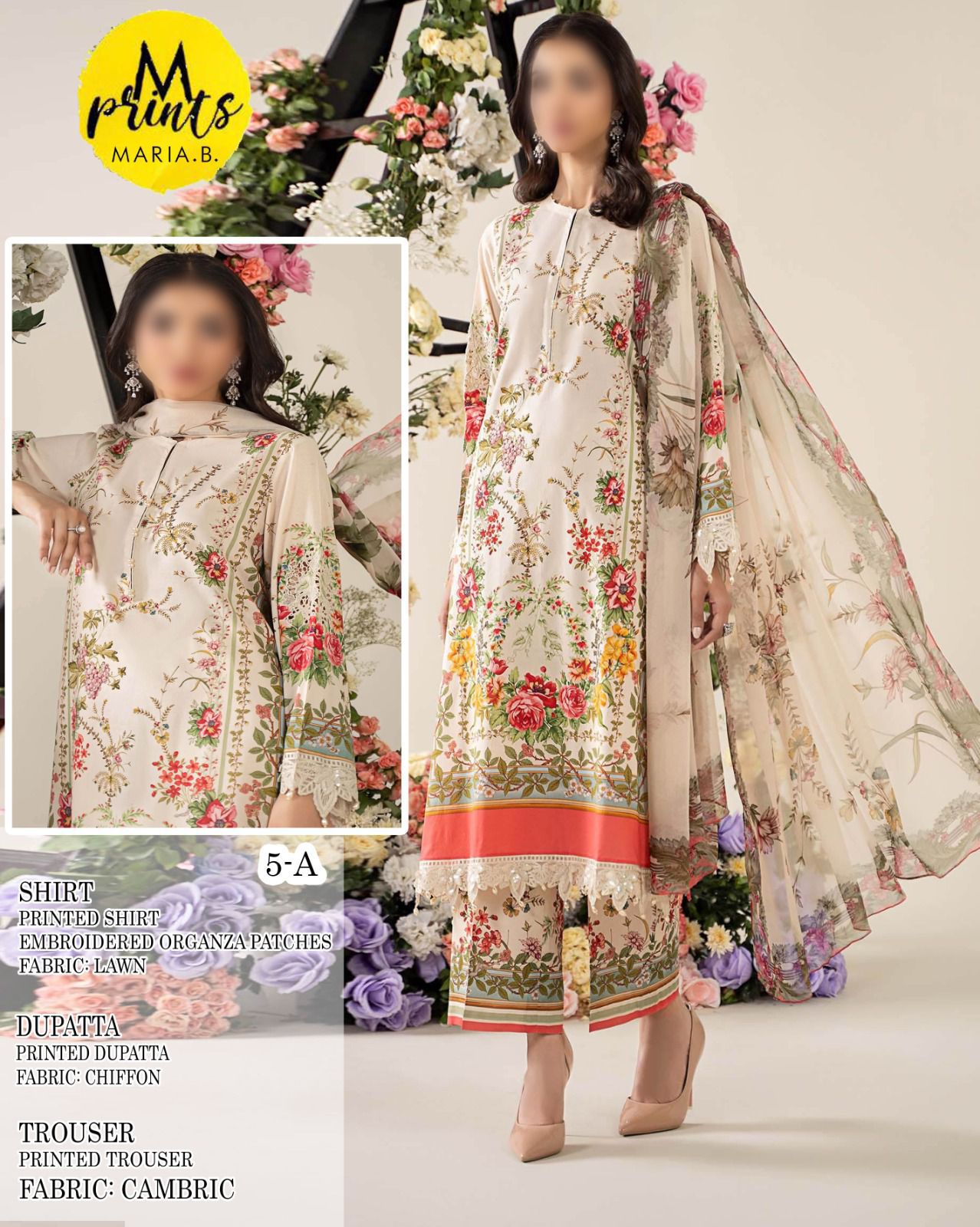 Maria b M-Print Wz-028 Luxury Lawn Festive Emb With Chiffon Duppata 25