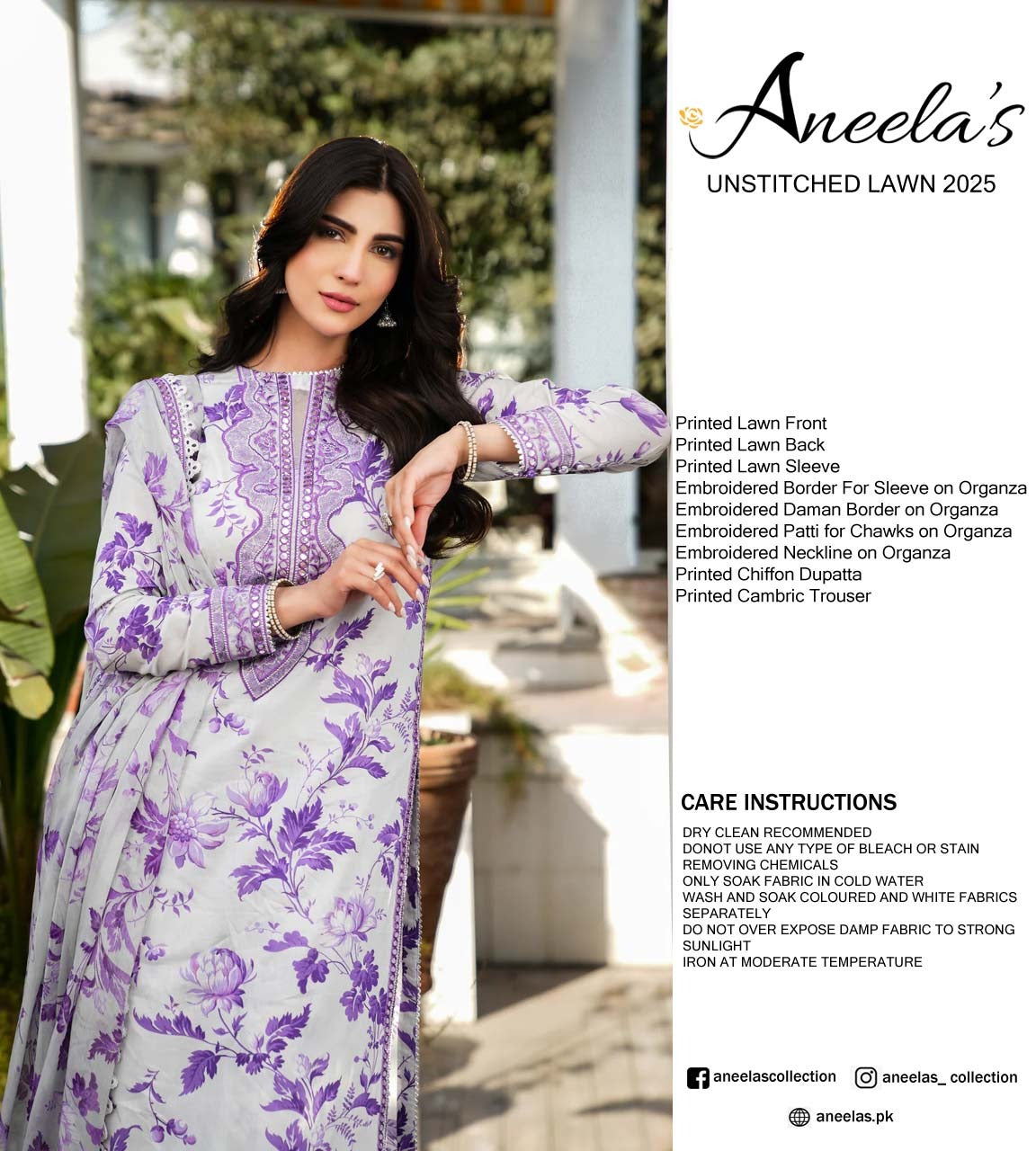 Aneela’s Hit Code Wz-039 Premium Pure Luxury Lawn Emb With  Chiffon Emb Duppata 25