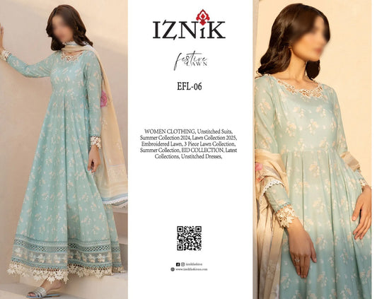 Iznik Efl-06 Premium Pure Lawn With Printed Emb Duppata 2025
