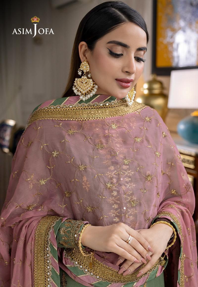Asim Jofa Pista Color Semi Pure Chiffon Pakistani Dress 2025