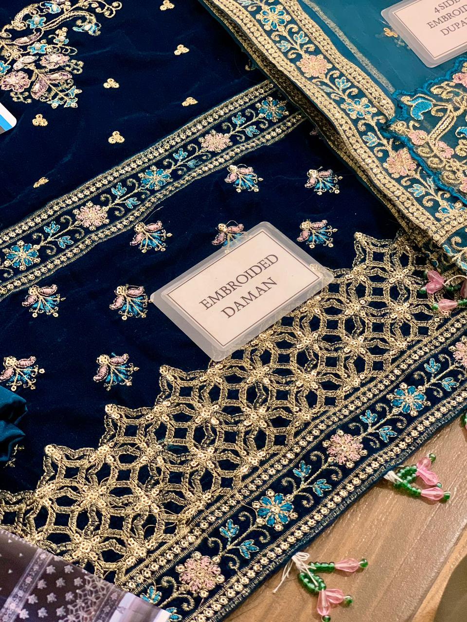 Emaan Adeel Eav-Meher Velvet Beautifull Navy Dress 2025