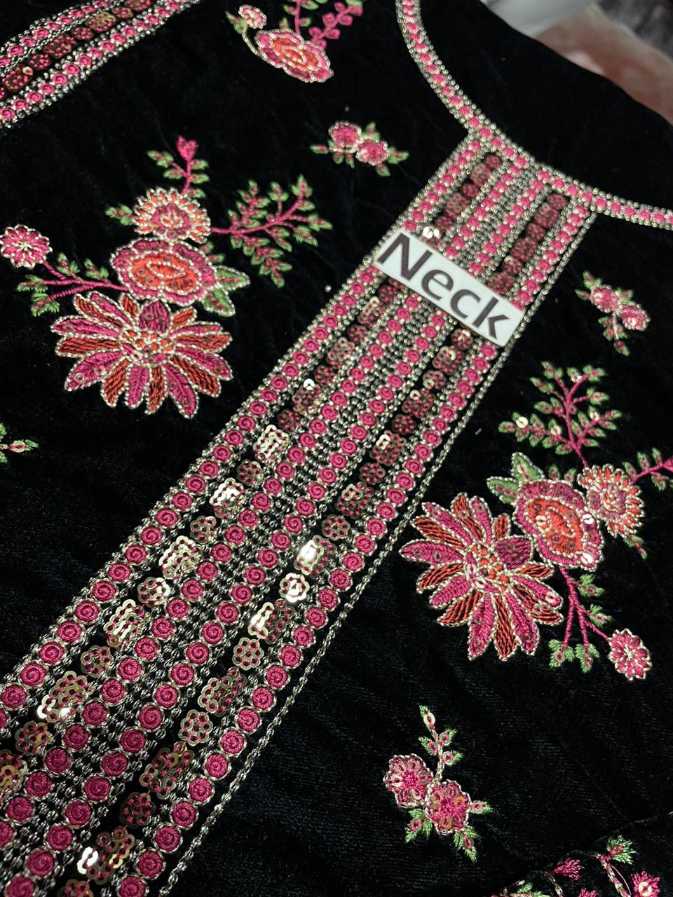 Aneela's Wz-03 New Black & Pink Velvet Most Beautiful Design 2025