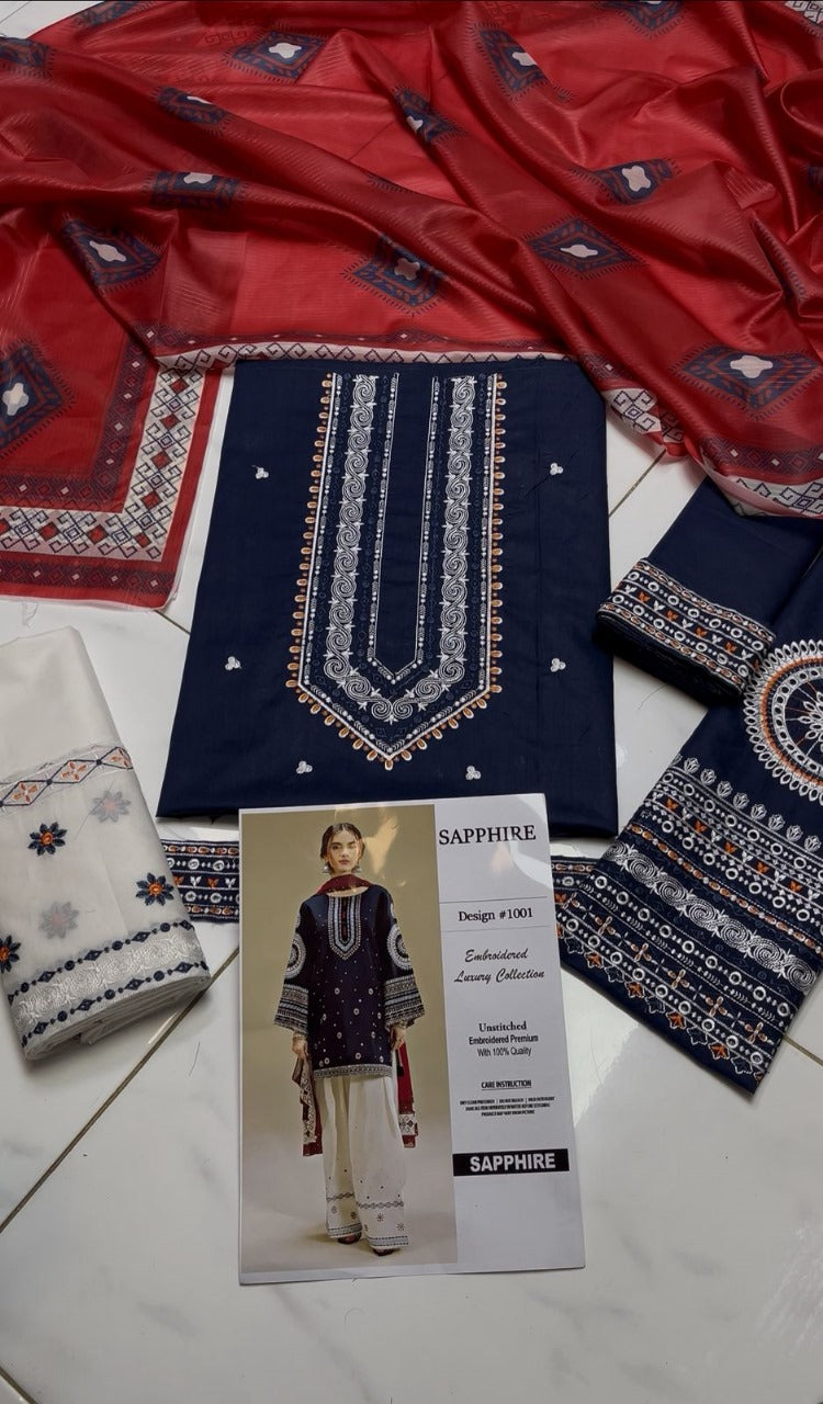 Erum Khan New Classy Wz-40 100% Cotton Emb With Dori SIlk Duppata 25