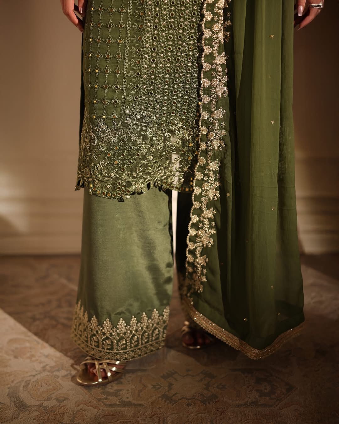 Azure X Laiba Khan Chiffon Green Mehndi Most Beautiful 9mm Work Dress 2025