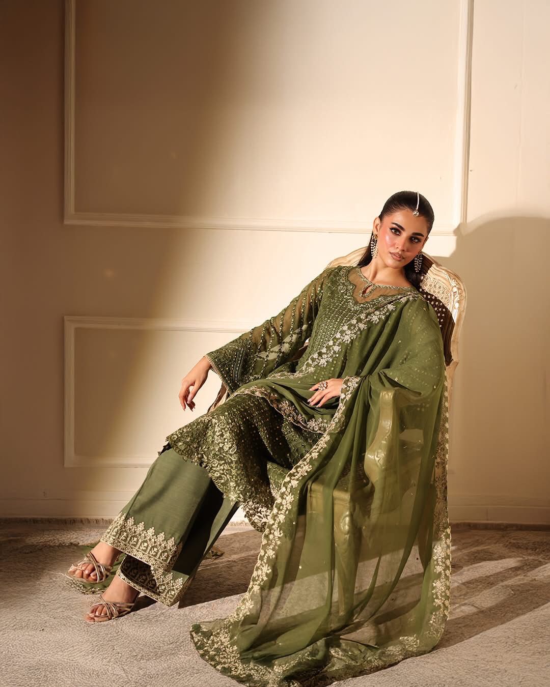Azure X Laiba Khan Chiffon Green Mehndi Most Beautiful 9mm Work Dress 2025