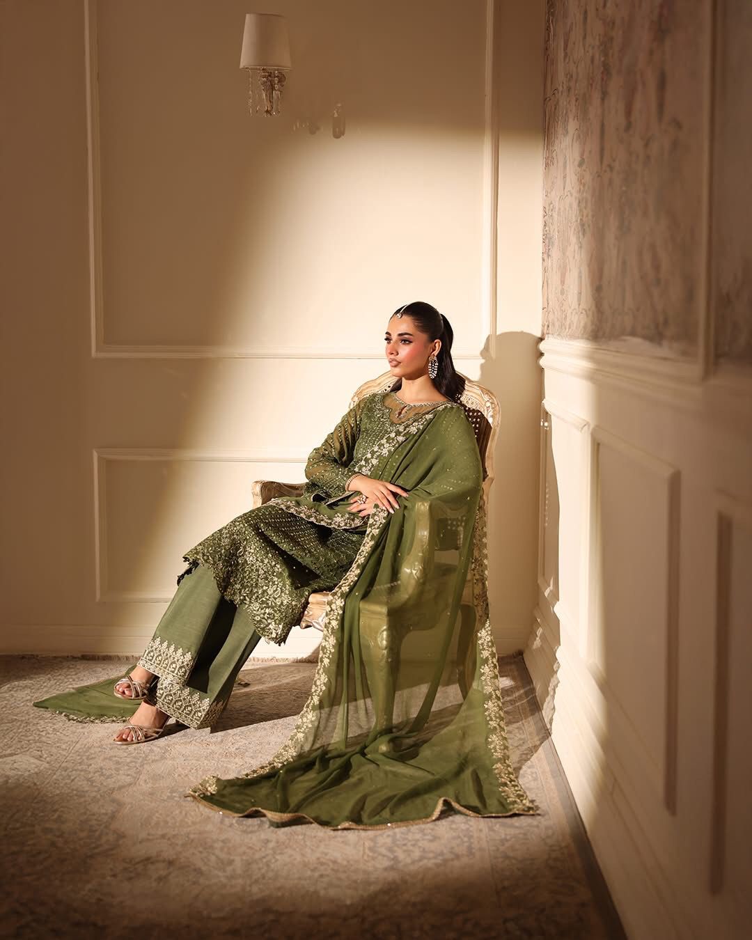 Azure X Laiba Khan Chiffon Green Mehndi Most Beautiful 9mm Work Dress 2025