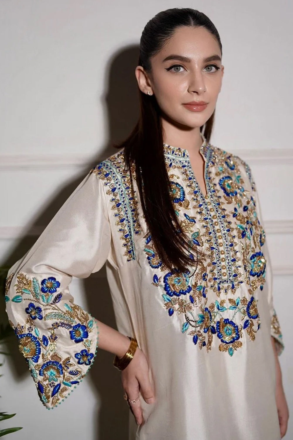 Alizay Saad Ivory Luxury Hand Embellished Raw Silk Formal Wedding Dress 25