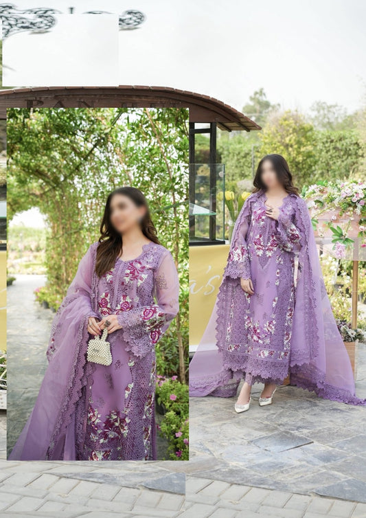 Aneela's Wz-02 Purple Organza Chikankari Dress 2025