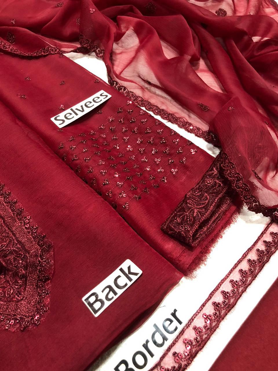 Baroque Wz-98 Pure Chiffon Most Demanding Design Red & Black