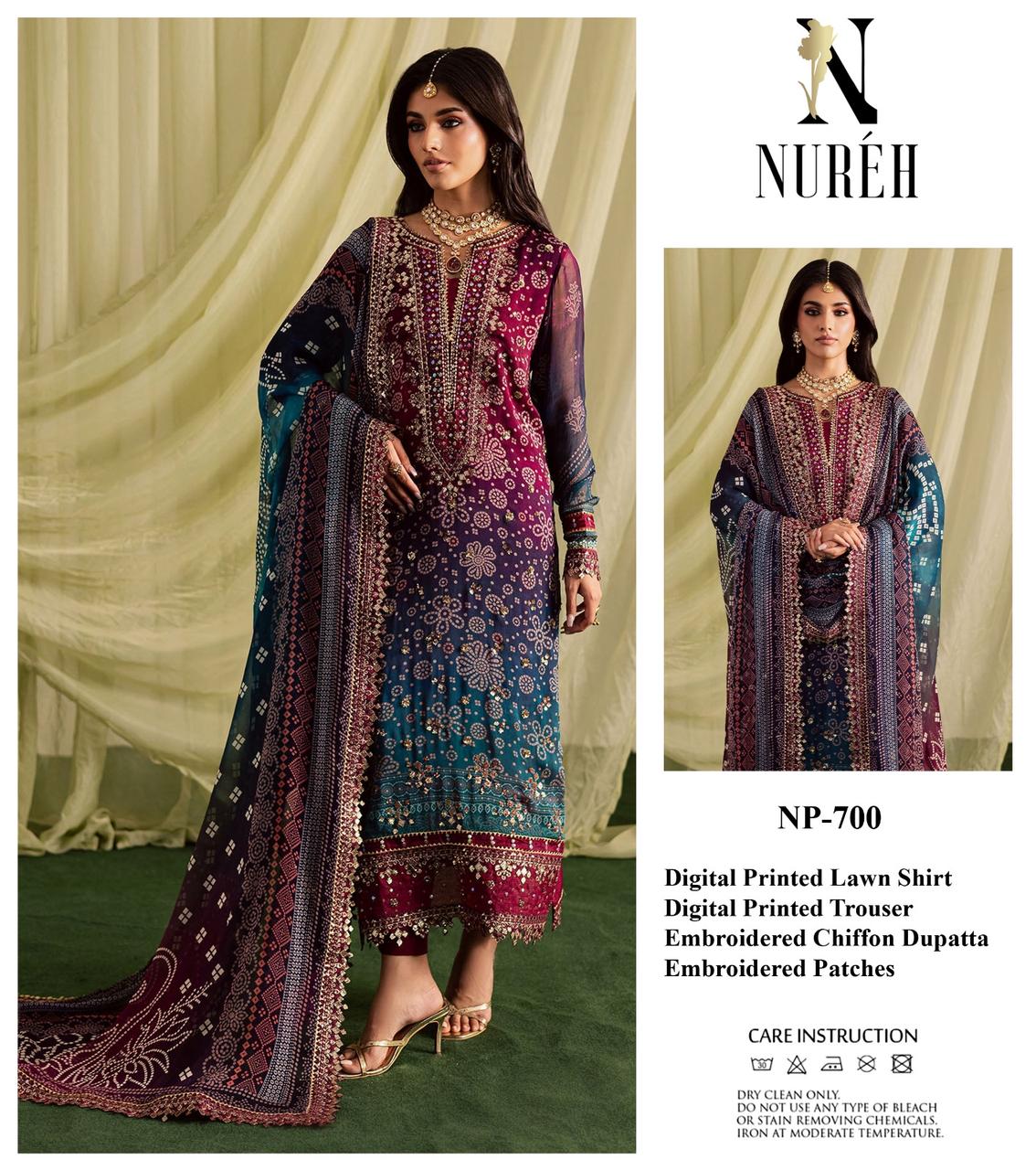 Nureh Wz-700 Premium Pure Lawn Dress With Chiffon Emb Duppata 26