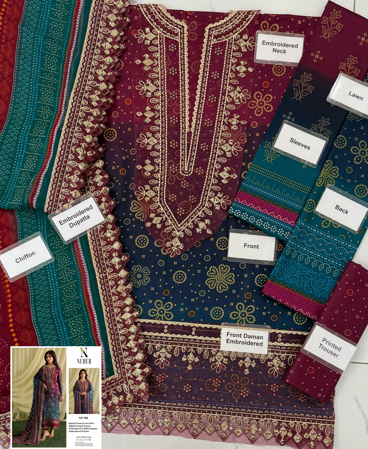 Nureh Wz-700 Premium Pure Lawn Dress With Chiffon Emb Duppata 26