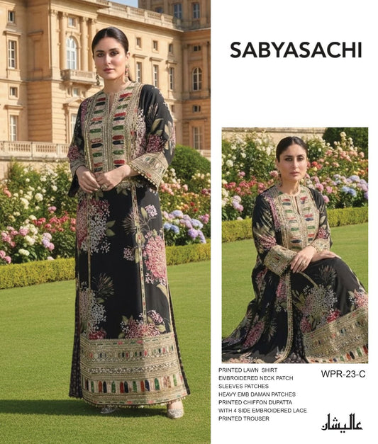 Sabyasachi Wz-093 Premium Pure Lawn Dress With Chiffon Emb Duppata 26