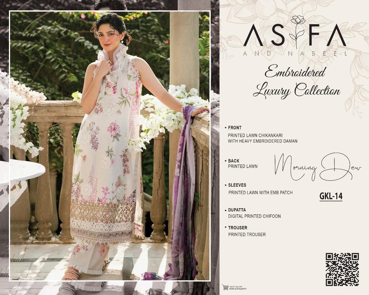Asifa & Nabeel Gkl-14 Premium pure Lawn With Chiffon Emb Duppata 26