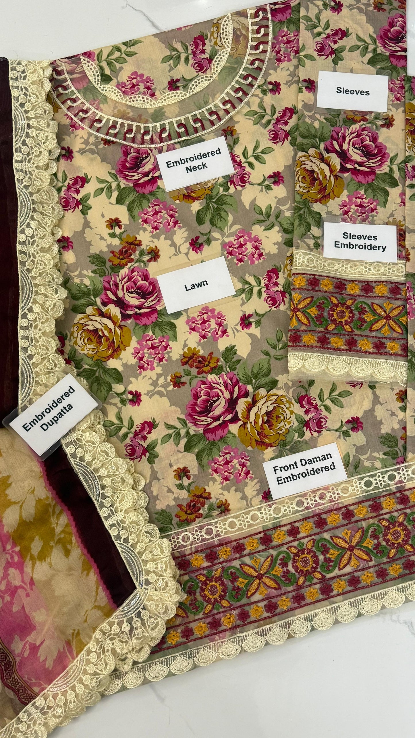 Aneela J-2125 Premium Pure Lawn With Chiffon Emb Duppata 26