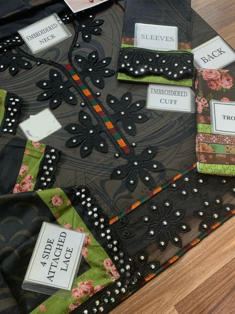 Jazmin 9mm Sequence Black Premium Pure Lawn With Voiel Emb Duppata 26