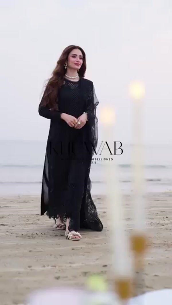 Nureh X Sana Jawed Black Beauty Premium Pure Lawn Chikankari  With Organza Emb Duppata 26