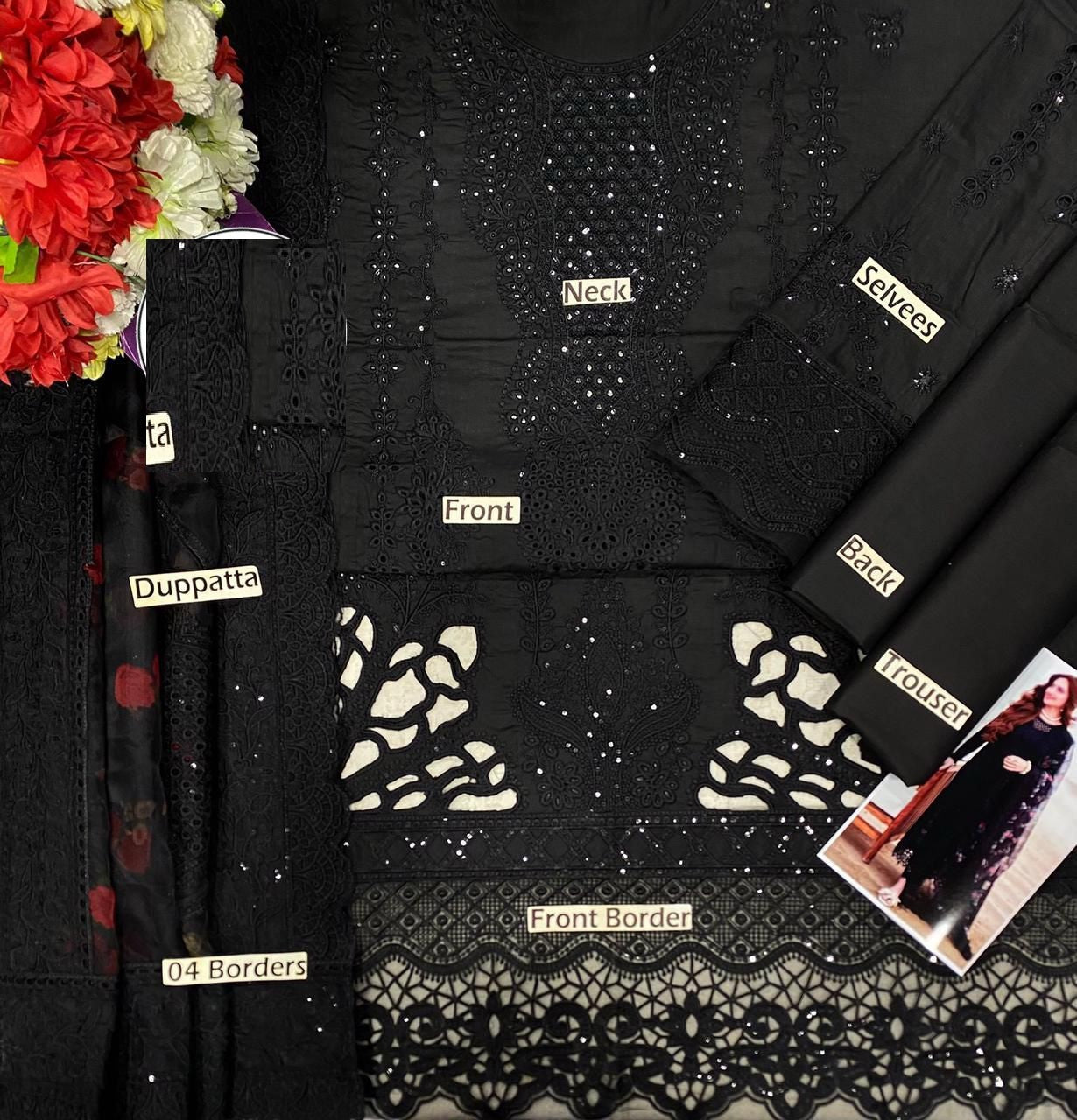 Nureh X Sana Jawed Black Beauty Premium Pure Lawn Chikankari  With Organza Emb Duppata 26