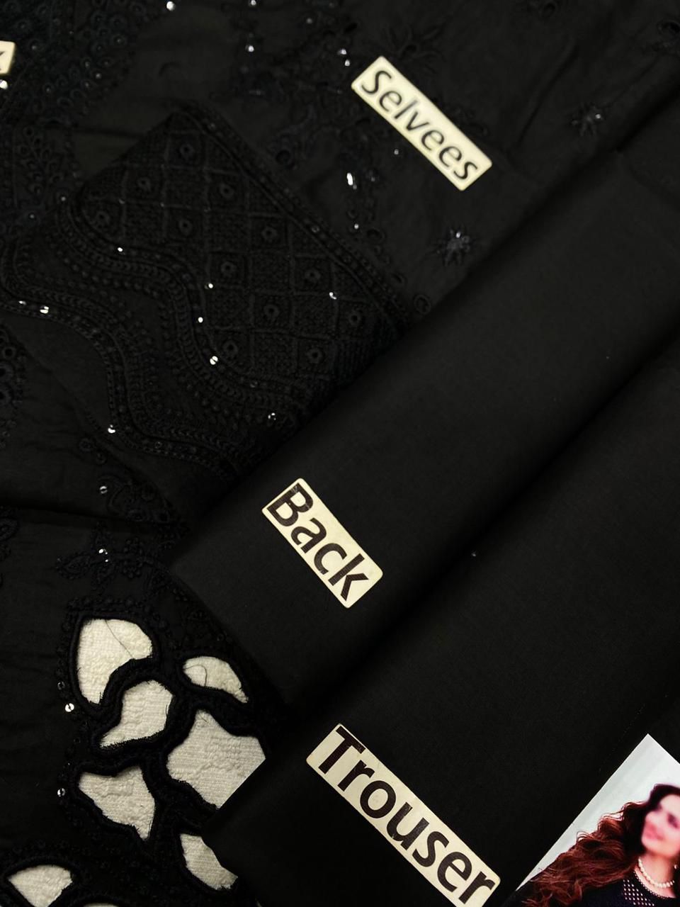 Nureh X Sana Jawed Black Beauty Premium Pure Lawn Chikankari  With Organza Emb Duppata 26