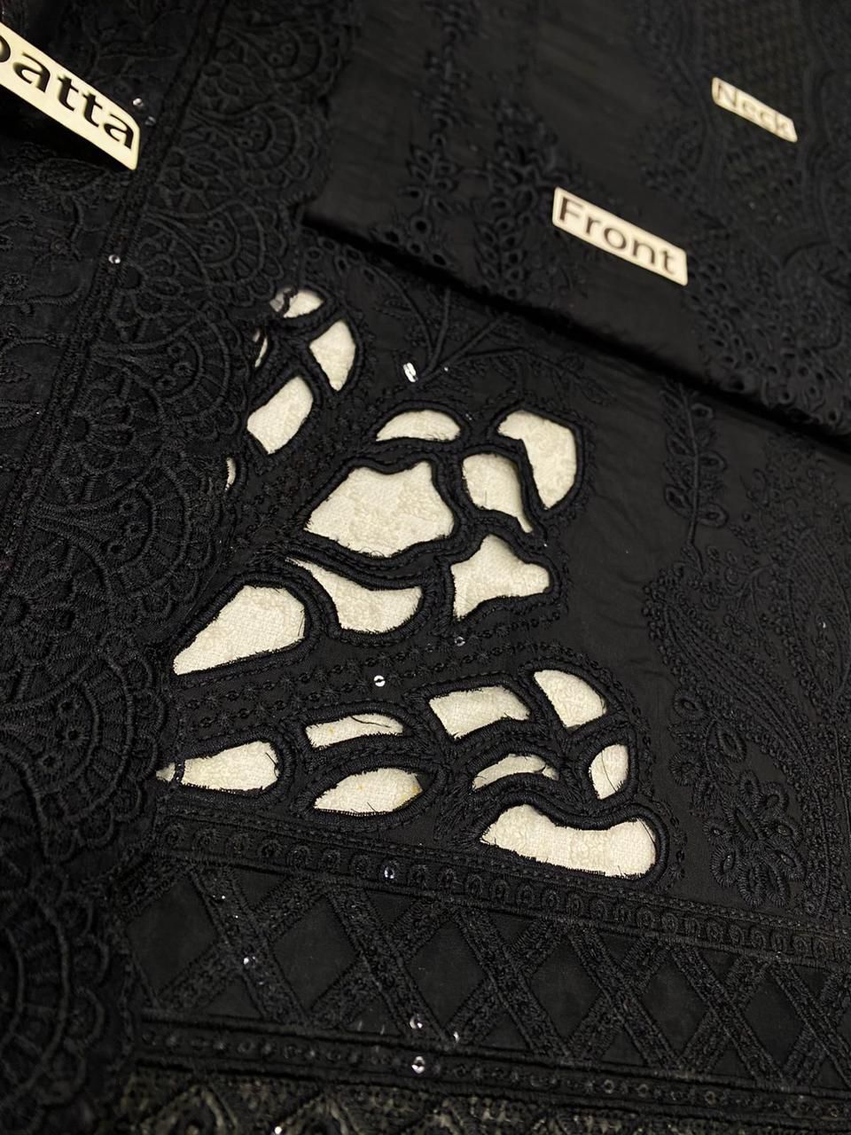 Nureh X Sana Jawed Black Beauty Premium Pure Lawn Chikankari  With Organza Emb Duppata 26