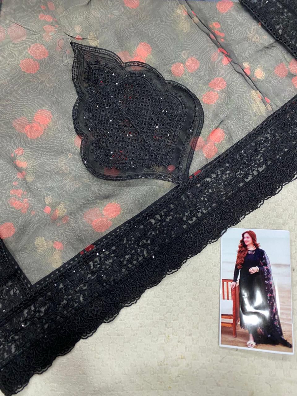 Nureh X Sana Jawed Black Beauty Premium Pure Lawn Chikankari  With Organza Emb Duppata 26