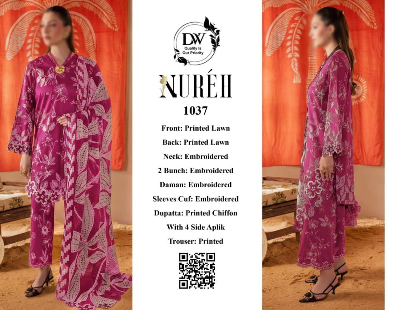 Nureh Wz-873 Premium Pure Lawn With Chiffon Emb Duppata 26