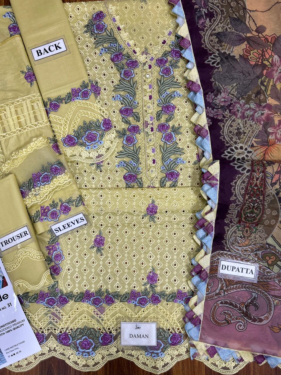 Jade Ombre X Dananeer Lemon Premium Pure Lawn Dress With Silk Emb Duppata 26