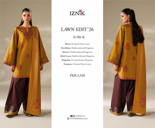 Iznik Wz-38 11B Premium Pure Lawn With Chiffon Emb Duppata 26