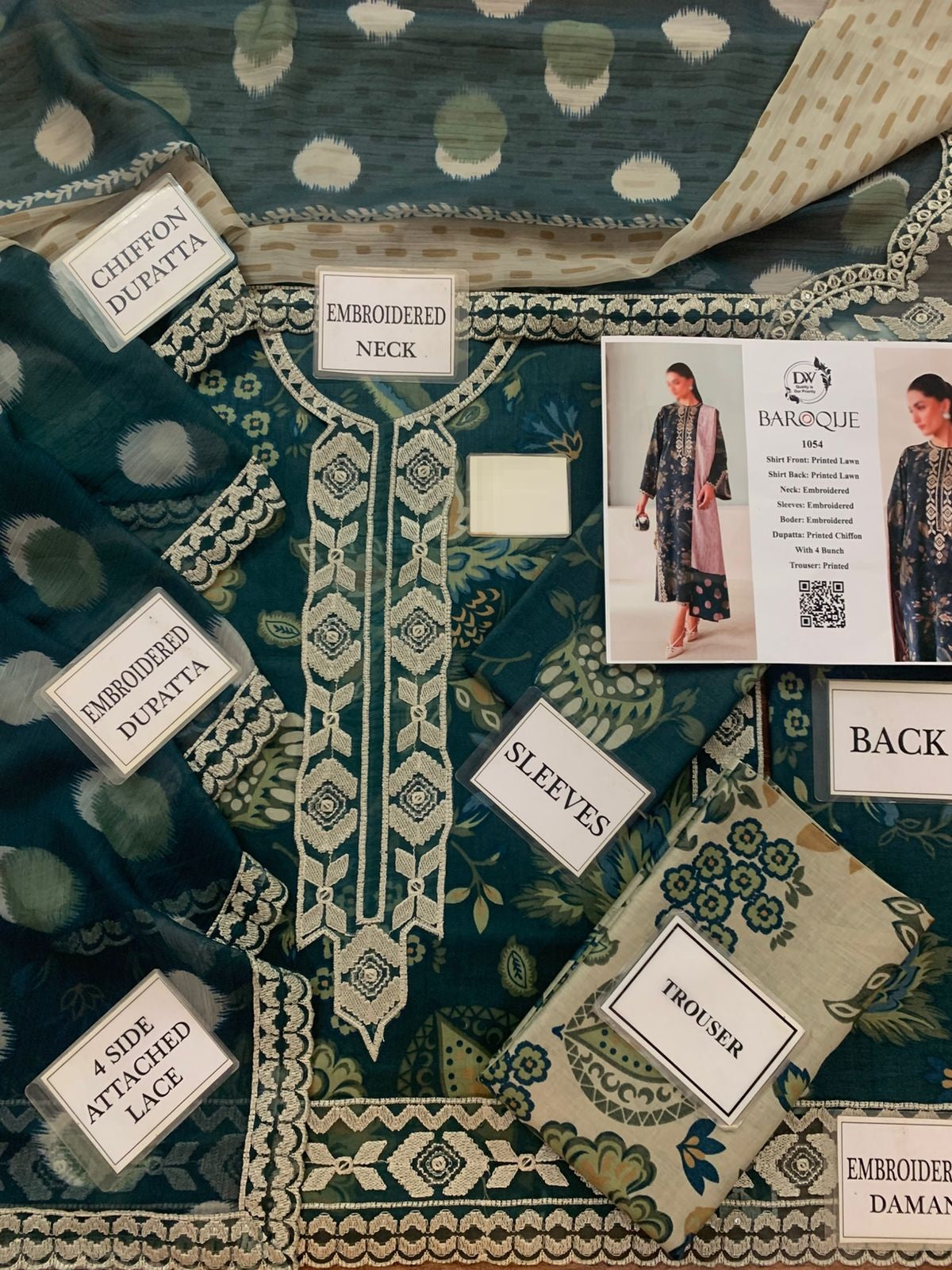 Baroque Wz=1054 Premium Pure Lawn With Chiffon Emb Duppata 26