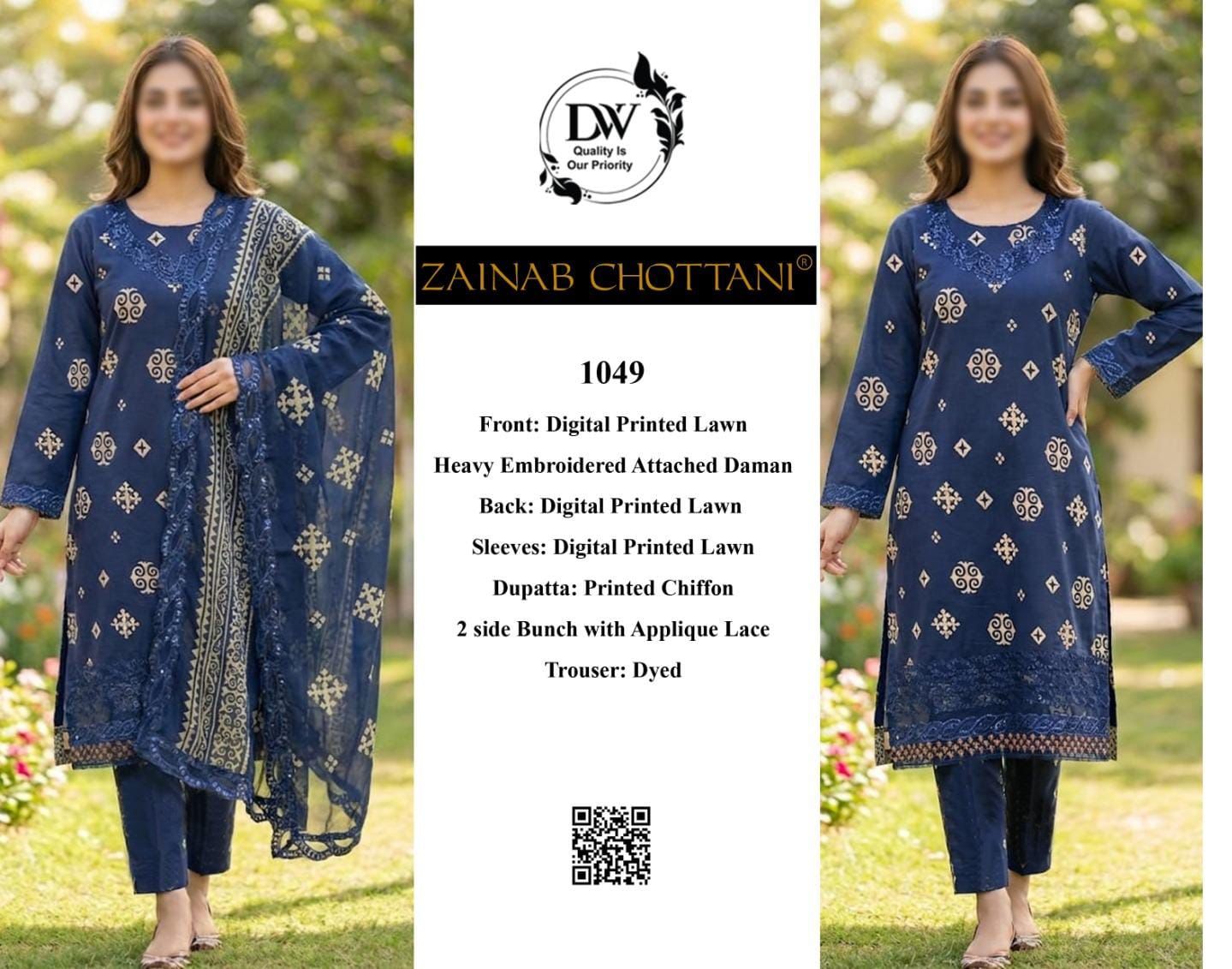 Zainab Chotani Wz-1049B Premium Pure Lawn With Chiffon Emb Duppata 26