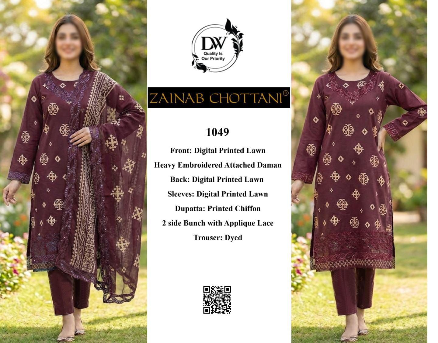Zainab Chotani Wz-1049A Premium Pure Lawn With Chiffon Emb Duppata 26