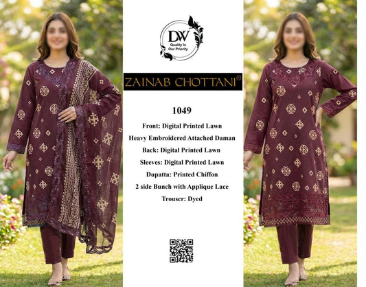 Zainab Chotani Wz-1049A Premium Pure Lawn With Chiffon Emb Duppata 26