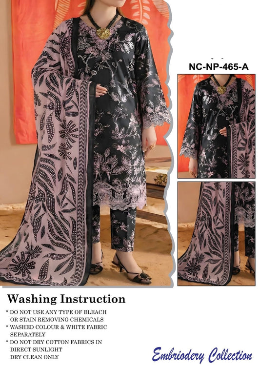 Nureh Np-465B Premium Pure Lawn With Chiffon Emb Duppata 26