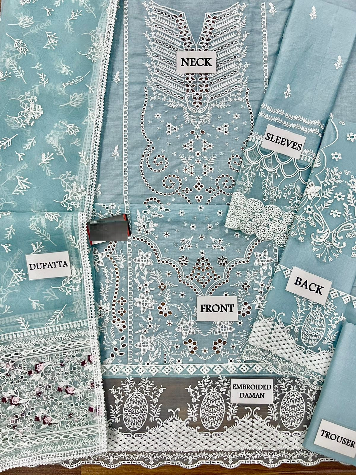 Qalamkar MCQ-032 Sky Blue  Premium Pure Lawn Cotton & Party Wear Dress 2026