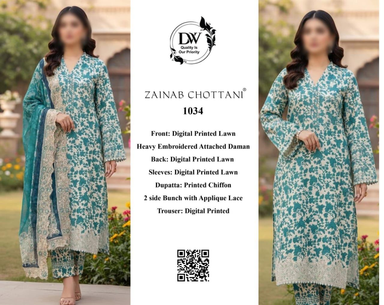 Zainab Chotani Zc-1034  Premium Pure Lawn With Chiffon Emb Duppata 2026