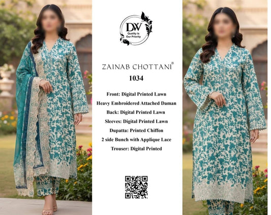 Zainab Chotani Zc-1034  Premium Pure Lawn With Chiffon Emb Duppata 2026