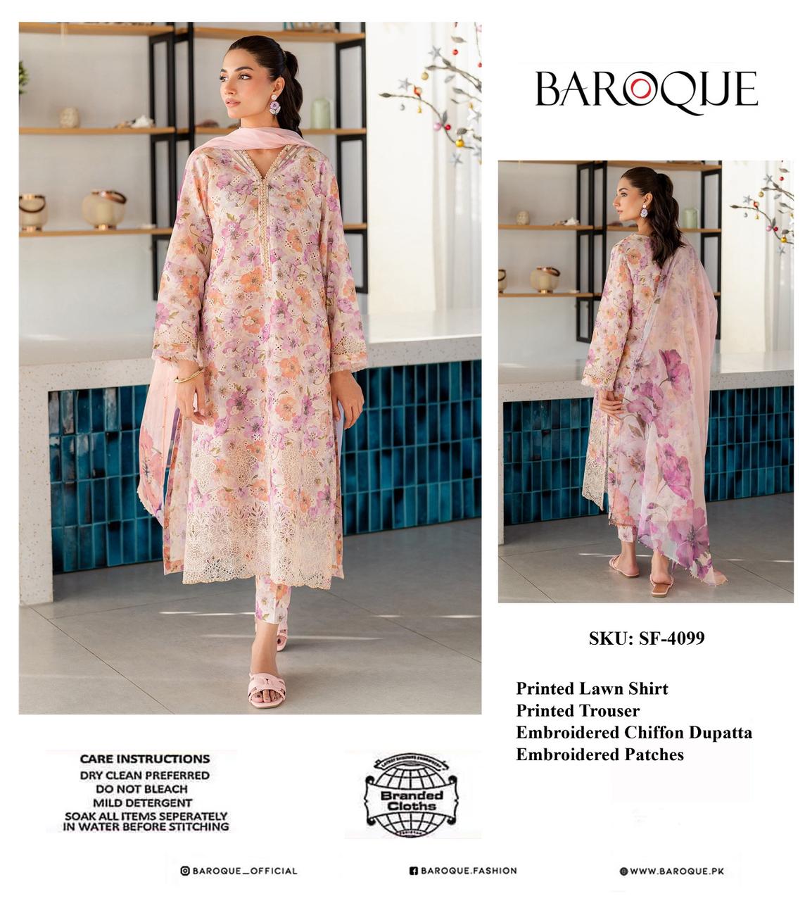Baroque Wz-4099 Premium Pure Lawn With Chiffon Emb Duppata 2026