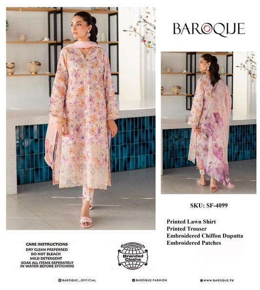 Baroque Wz-4099 Premium Pure Lawn With Chiffon Emb Duppata 2026