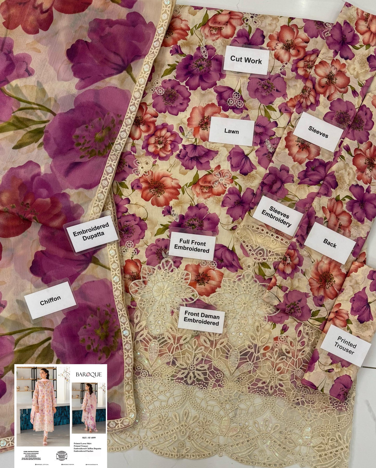 Baroque Wz-4099 Premium Pure Lawn With Chiffon Emb Duppata 2026