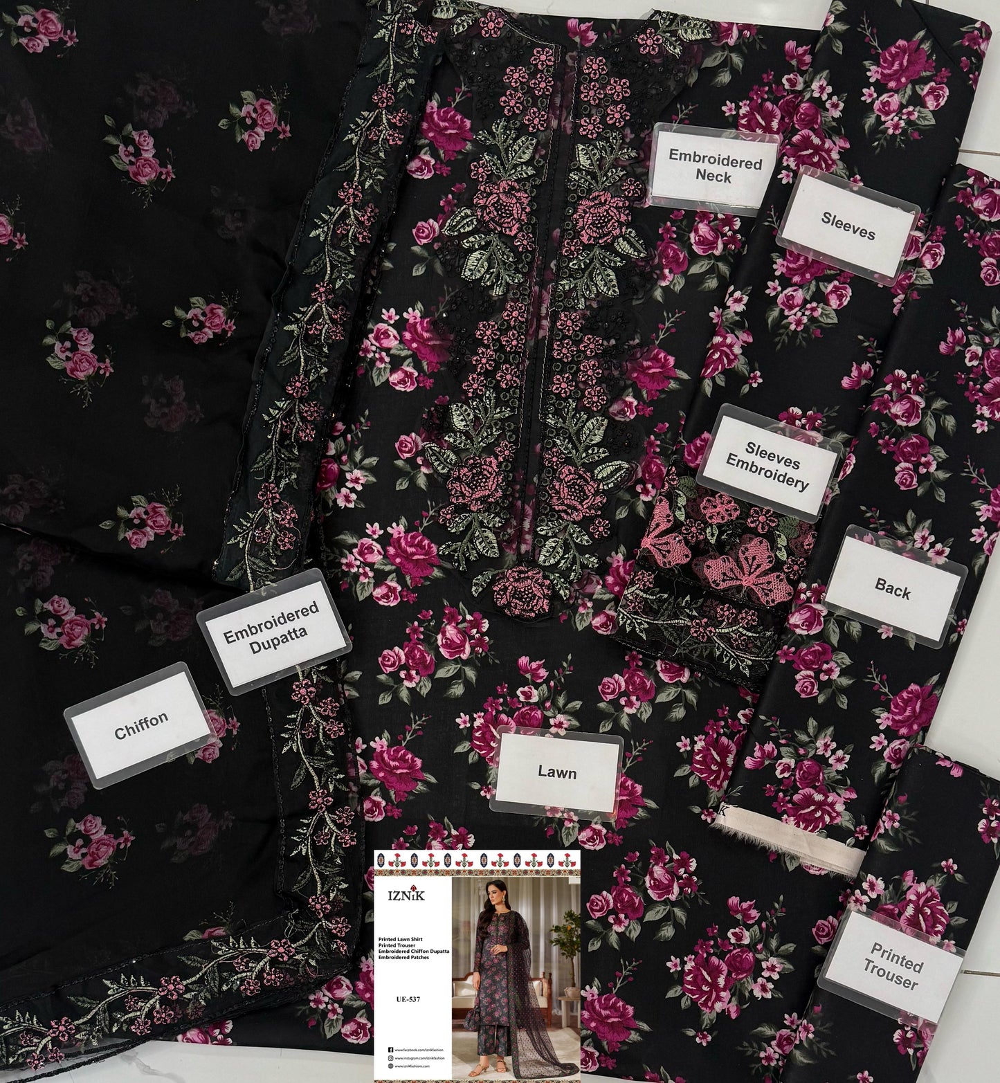 Iznik UE-537 Premium Pure Lawn With Chiffon Emb Duppata 2026