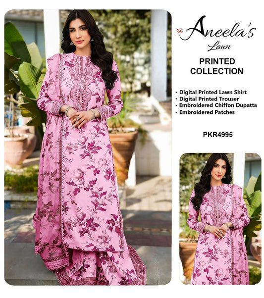 Aneela’s Soft Pink 9mm Seq Premium Pure Luxury Lawn Emb With Chiffon Emb Duppata 25