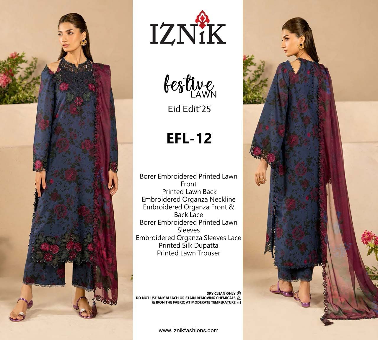 Iznik EFL-12 Premium Pure Lawn With Chiffon Emb Duppata 2026