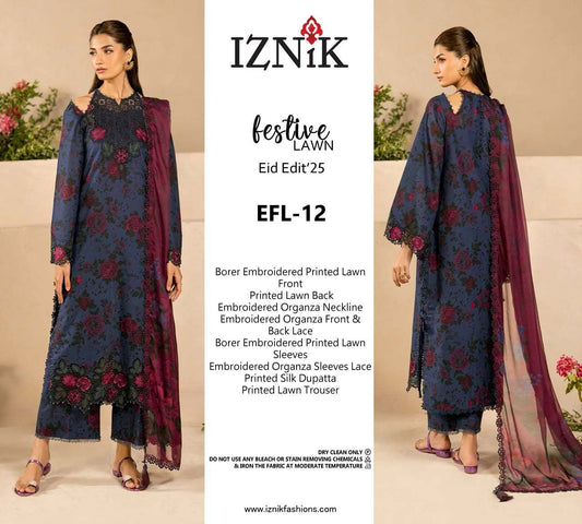 Iznik EFL-12 Premium Pure Lawn With Chiffon Emb Duppata 2026