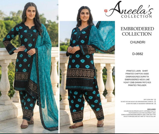 Aneela's Chundri Wz-70 Luxury Lawn Dress With Crinkle Chiffon Emb Duppata 26