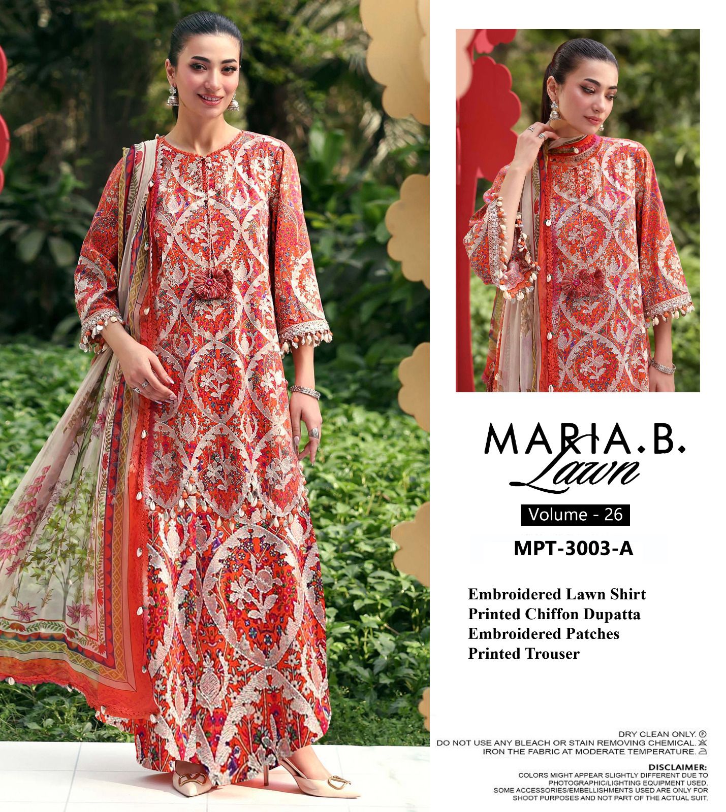 Maria b M Print Wz-3003 A  Premium Pure Lawn With Chiffon Emb Border Duppata 2026
