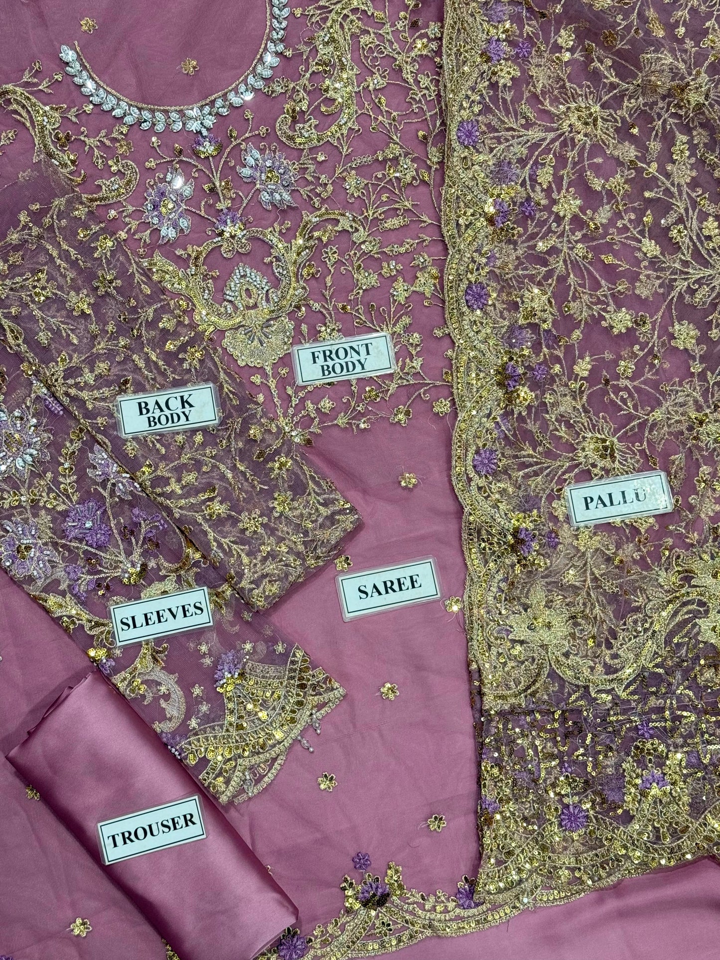 Indian Pink Saree Wz-01 Soft Net Saree Adda Work