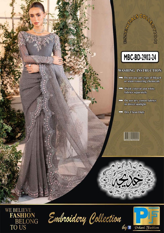 Maria B Wz-28 Grey Heavy Embluxury Saree 2026