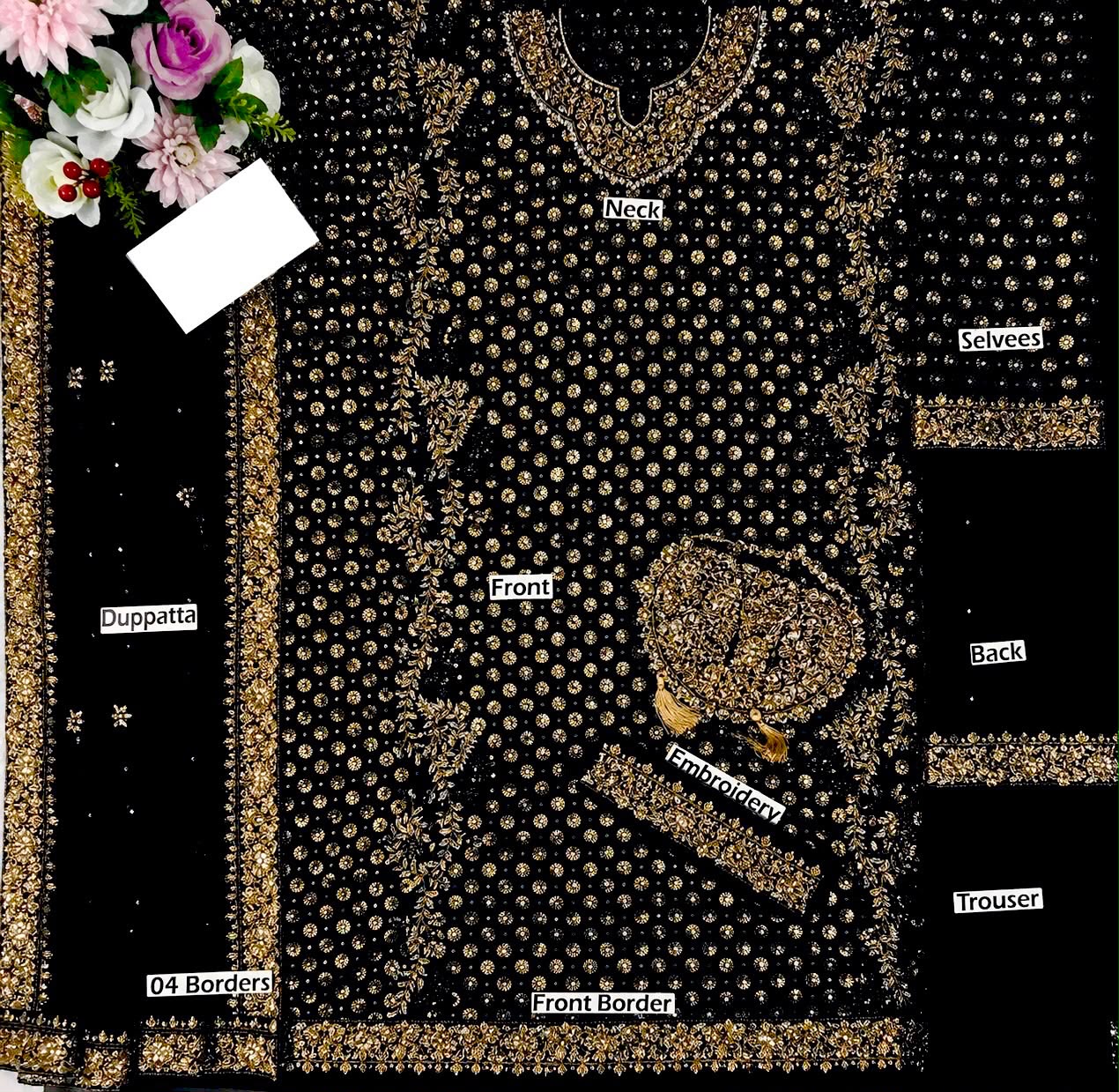 Haris Shakeel Wz-93 Black Addawork Chiffon Formal Wedding Collection