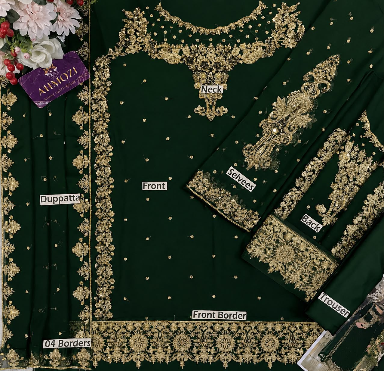 Aneela's Dark Green Beauty Wz-86 Pure Chiffon Formal Wedding Collection 26